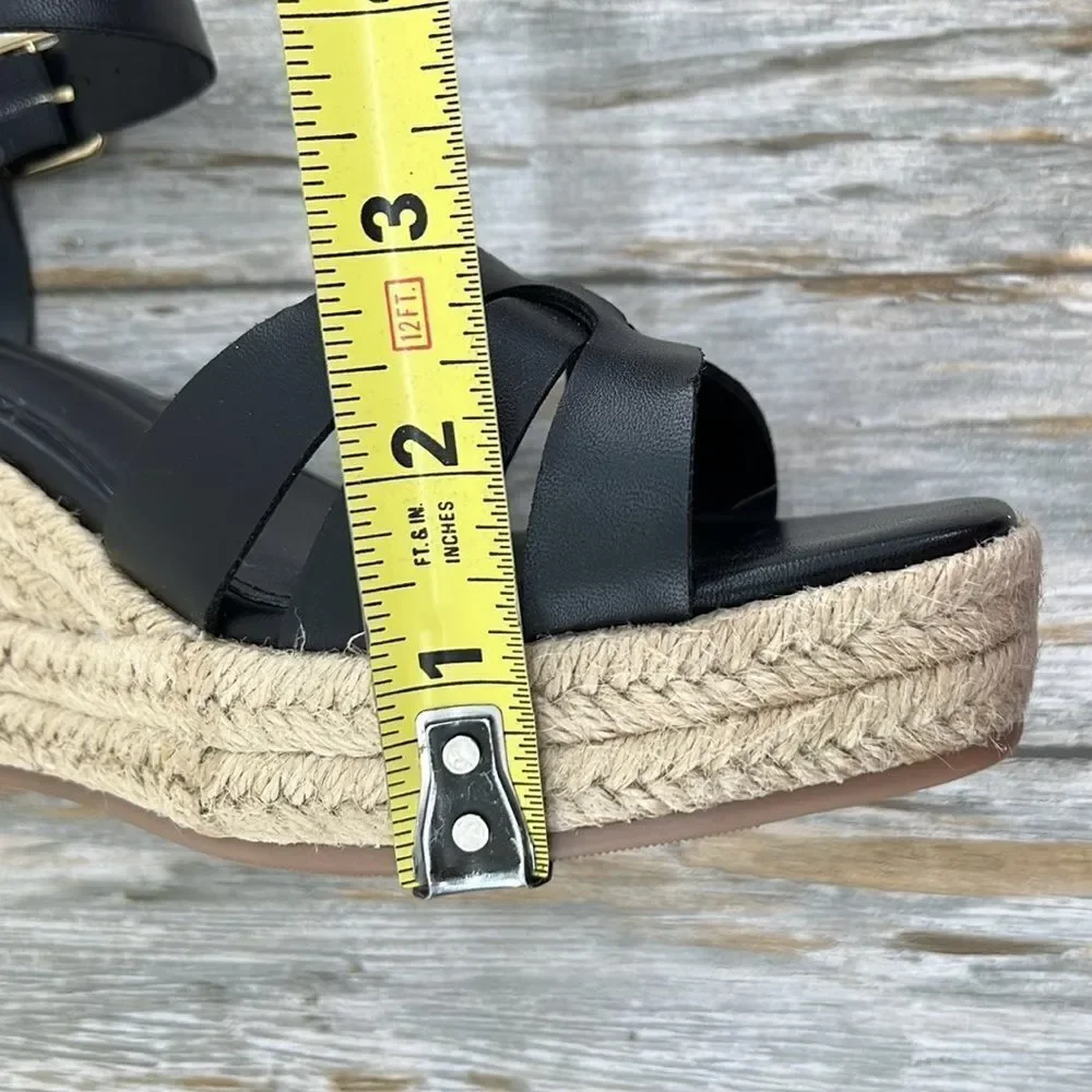 Women's Black Espadrille Wedge Sandals Shoes Size 10